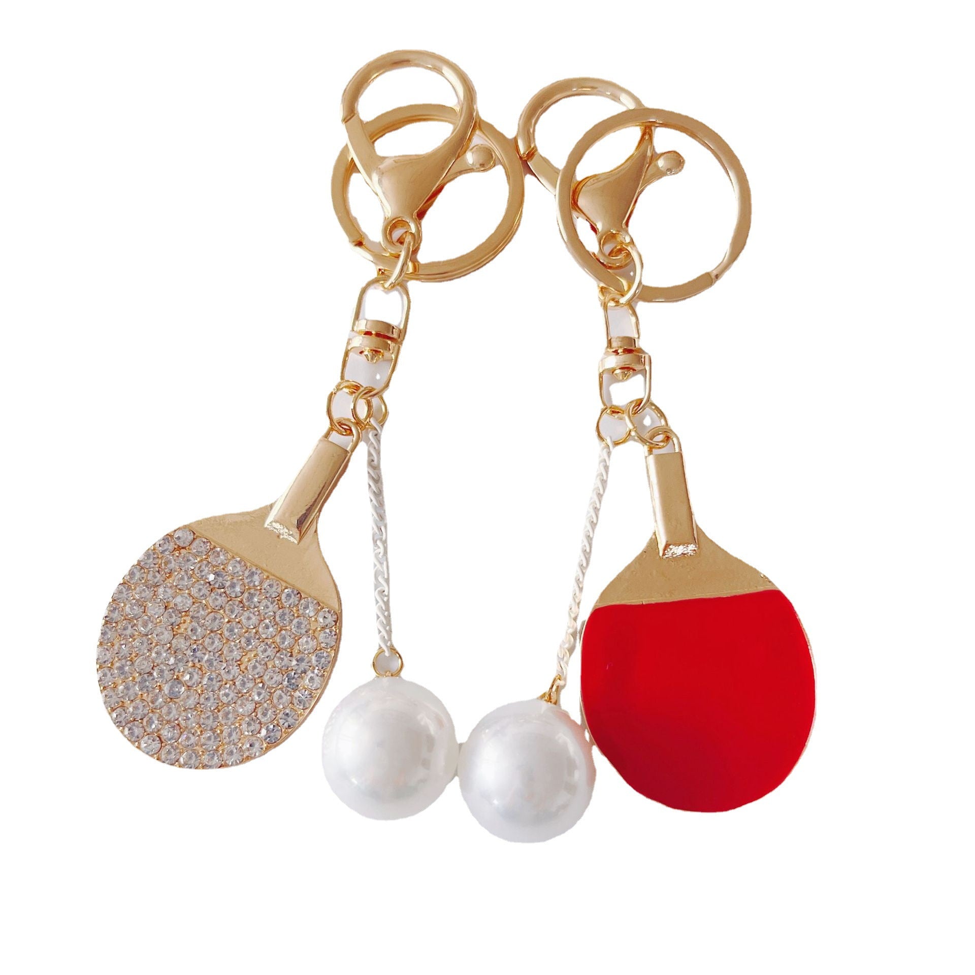 Wholesale Rhinestone Dripping Table Tennis Metal Keychain